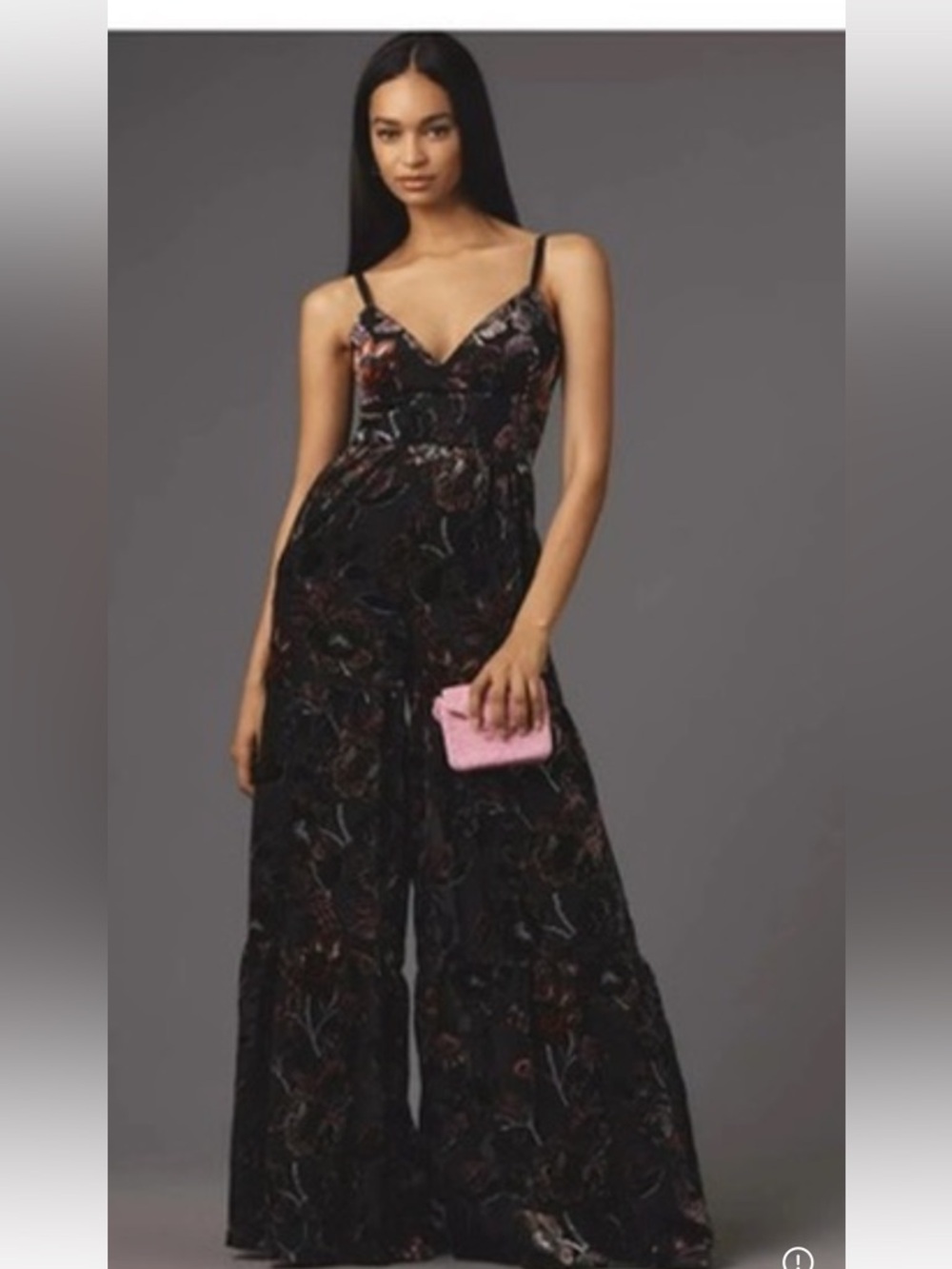 Anthropologie Hutch Tiered Velvet Floral Wide Leg Jumpsuit Size 6 NWT